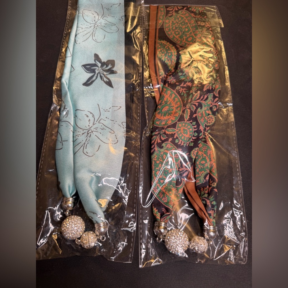 Floral and Paisley Patterned Scarf Necklace with beaded Sparkle Lock design